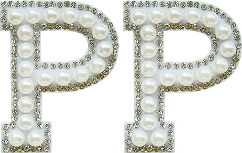 SOYCEV 2PCS White Pearl Iron Rhinestone Sequin Sparkly Letter Patches for Backpacks Clothing - Image 1